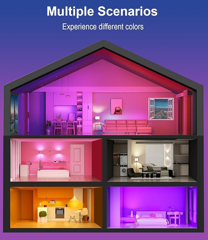 luckystyle Smart Light Bulbs, 9W A19 E26 800LM WiFi Bluetooth LED Bulbs Compatible with Alexa, Google Assistant & Home, 16 Million Colors Music Sync Color Changing Dimmable RGBWW Lights Bulb (6)