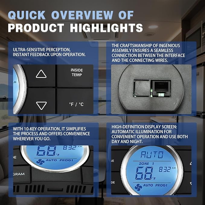 3314082.000 RV Thermostat - 10-Button Multi-Zone Control for Dometic CCC2 - Fits AC Series 579/595/600/6308 - Digital RV AC/Heat Thermostat - Black