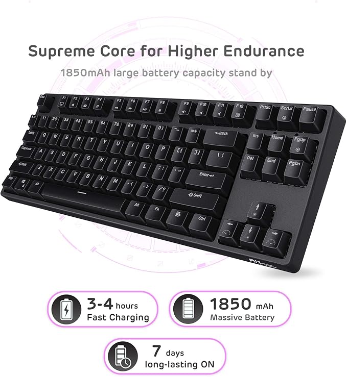 RK ROYAL KLUDGE RK87 Sink87G RGB Wireless TKL Mechanical Gaming Keyboard, 87 Keys No Numpad Tenkeyless Compact 2.4G Wireless Keyboard with Tactile Brown Switches, Exceptional Macro Settings