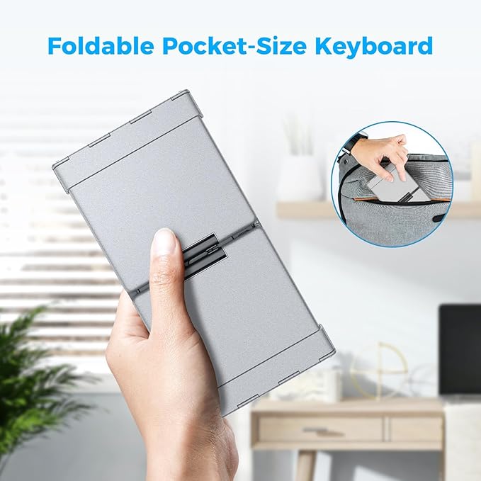 iClever Portable Keyboard, BK09 Foldable Bluetooth Keyboard with Number Pad for Travel and Business Trip, USB-C Rechargeable for Laptop, iPad, iPhone, Sync up to 3 Devices
