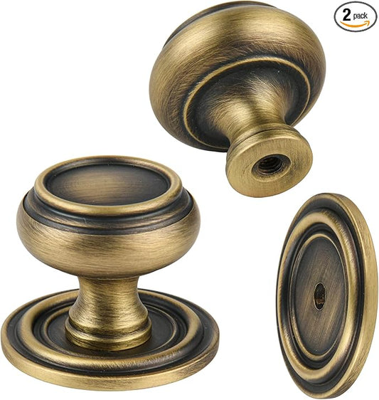2 Pack Matt Bronze Solid Brass Kitchen Cabinet Knobs,Drawer Pulls, 1.18 Inch 30mm Diameter, Modern Furniture Handles for Cupboard Wardrobe(Antique)