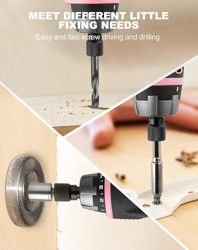 AVID POWER Electric Cordless Screwdriver Set Rechargeable 4V Power Screwdriver Kit with 44pcs Accessories, 5.65Nm Screw Gun, 5+1 Torque Setting, 2 Position Handle with LED Light - Pink Tools for Women