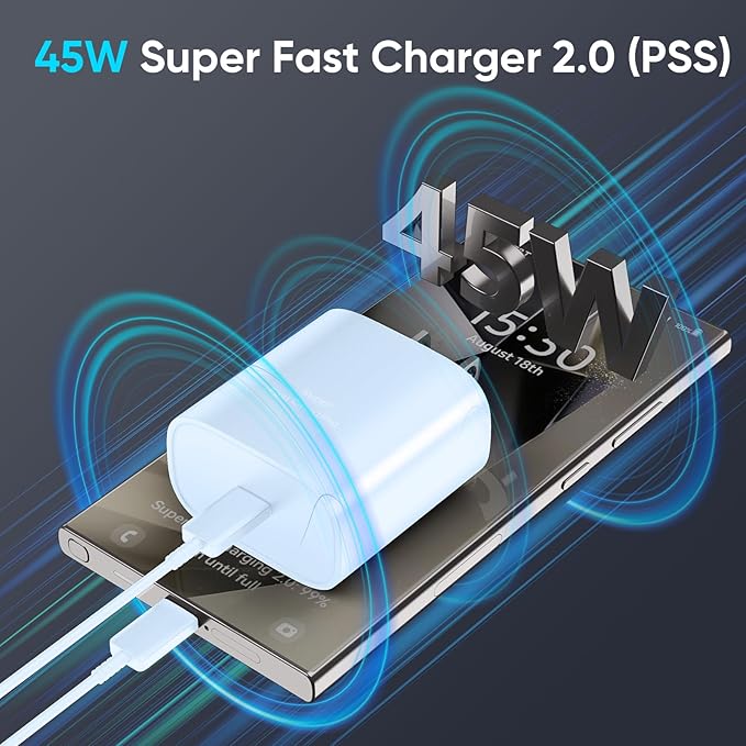 45W Super Fast Charger USB C Android Phone Charger Type C Charger Fast Charging Block with 10FT C Charger Cord for Samsung Galaxy S25/S25 Ultra/S25+/S24 Ultra/S24/S24+/S23/S22/S21/S20/Note20/Note 10