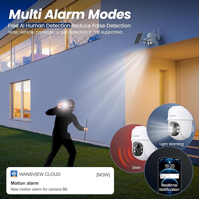 2K Cameras for Home Security-2.4G WiFi Outdoor Camera Wireless Solar/Battery Powered, 360° Viewing, Human Detection, Color Night Vision, Cloud/SD Storage B6 (B6-White-3pack-2.4G)