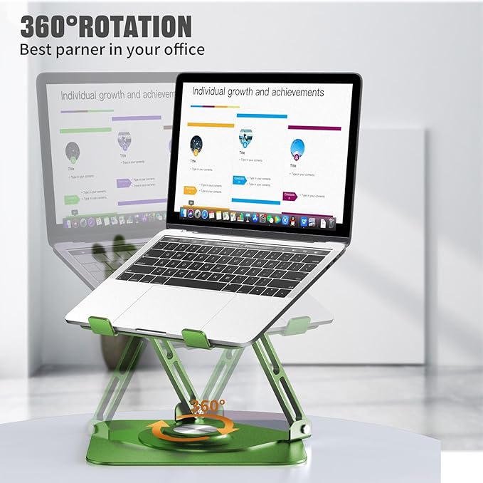 Laptop Stand for Desk, Adjustable Computer Stand with 360° Rotating Base, Ergonomic Laptop Riser for Collaborative Work, Foldable & Portable Laptop Stand, fits for All 10-16" Laptops