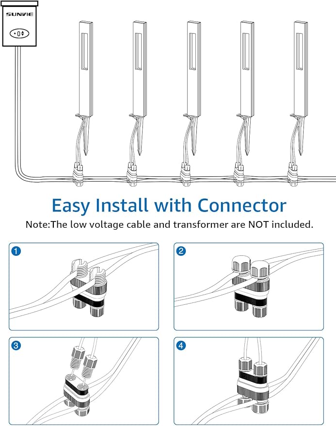 SUNVIE Low Voltage Landscape Lights 3W LED Pathway Lights Wired Aluminum Waterproof Outdoor Landscape Lighting 3000K 12-24V Path Lights Low Voltage for Garden Yard Walkway ETL, 8 Pack with Connectors