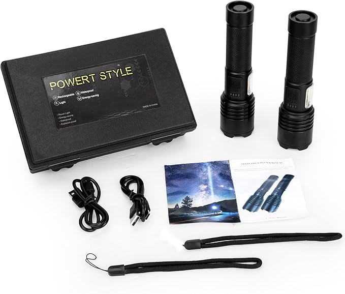 BERCOL Flashlights High Lumens Rechargeable, 90000 Lumens Super Bright Led Flashlight, 7 Modes Brightest Powerful Flash Light with COB Light, IPX6 Waterproof Handheld Flashlights for Camping Home