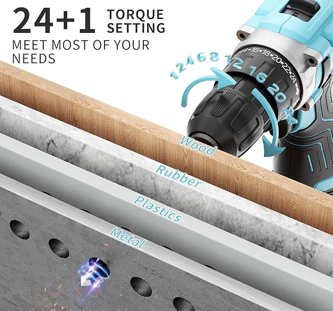 GardenJoy Cordless Power Drill Set: 12V Electric Drill with Battery and Charger, 65pcs Acessories, 3/8"Keyless Chuck, 2 Variable Speed, 24+1 Position, Compact Drill Driver Kit for Home & DIY Project