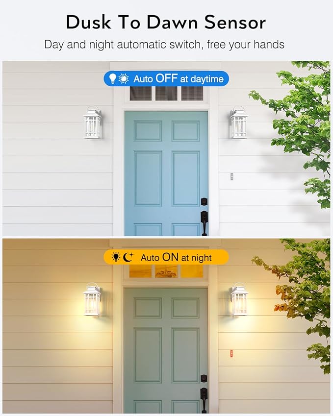 White Porch Lights Outdoor with Dusk to Dawn Sensor, Modern Outside Wall Lights with Seed Glass, Aluminum Waterproof and Anti-Rust Outside Lights for House, Garage, Garden, Entryway, Doorway