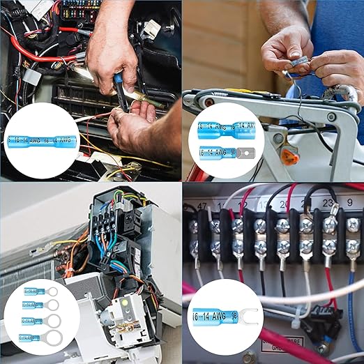 Kuject 720PCS Heat Shrink Wire Connectors Kit, Electrical Waterproof Crimp Butt Terminals, Insulated Spade Connectors for Automotive Marine Boat Truck, Include Rings Forks Spade Butt Splices