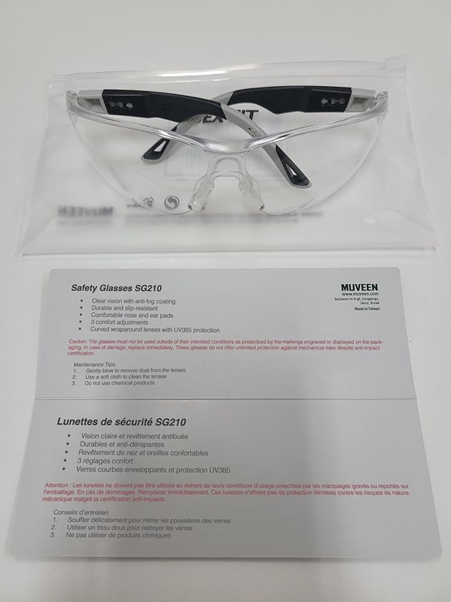 DEX FIT Safety Glasses SG210, Z87 Eye Protection, Anti-Fog & Scratch Resistant, Adjustable for Women and Men, UV Protection (Black & Orange Frame, Clear Lens)