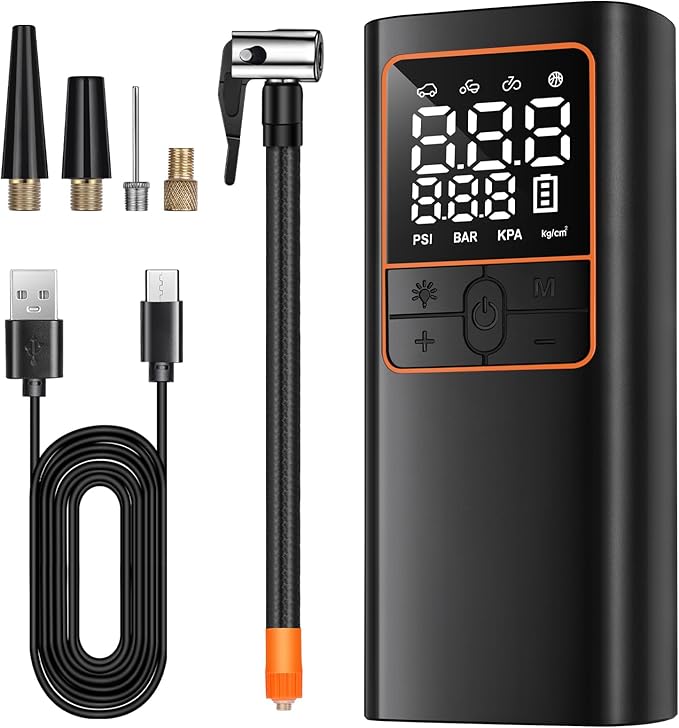 LAMONKE Tire Inflator Portable Air Compressor, 2X Faster Inflation Car Tire Pump Cordless, 150PSI Air Pump for Car Tires, Motorcycle, Bike, Ball, with Tire Gauge Pressure