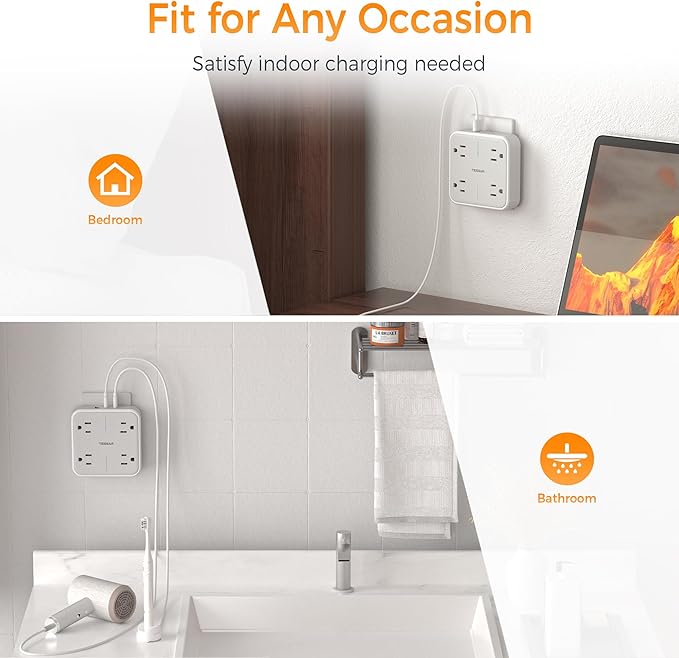 Multi Plug Outlet Extender, TESSAN 4 Outlet Splitter 3 USB Wall Charging Ports (2 USB C), Wide Spaced Multiple Expander Surge Protector for Office, Home, College Dorm Room