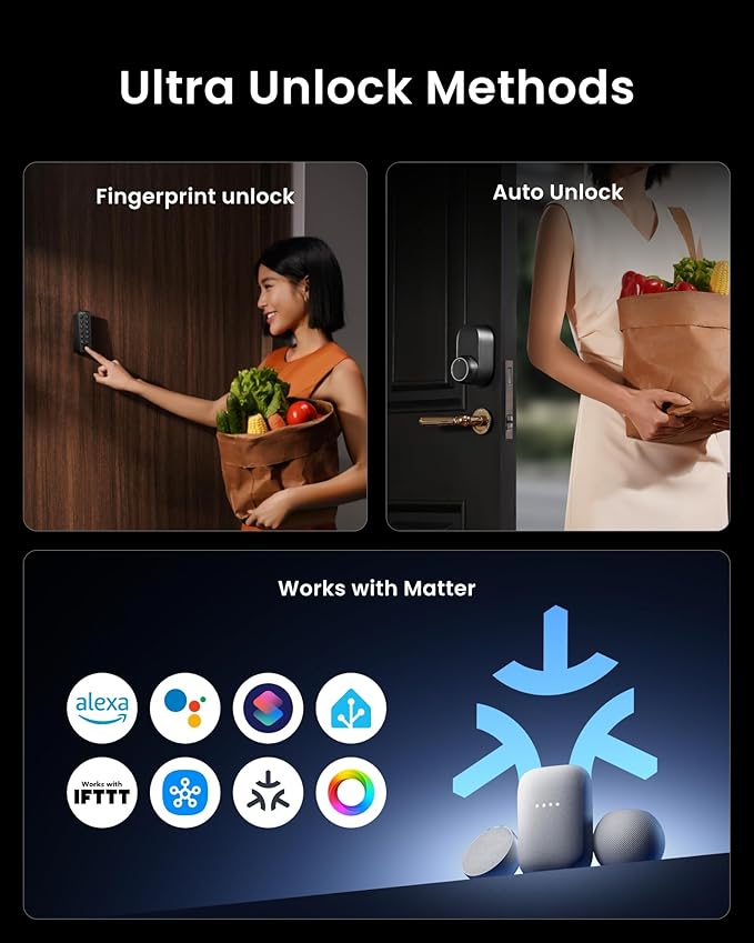 Smart Lock Ultra with Keypad,Fingerprint Door Lock, App Remote Control, Built-in WiFi Keypad Deadbolt, Auto Unlock, Waterproof&Easy Install,Supports Alexa and Google (Lock Ultra Touch Combo)