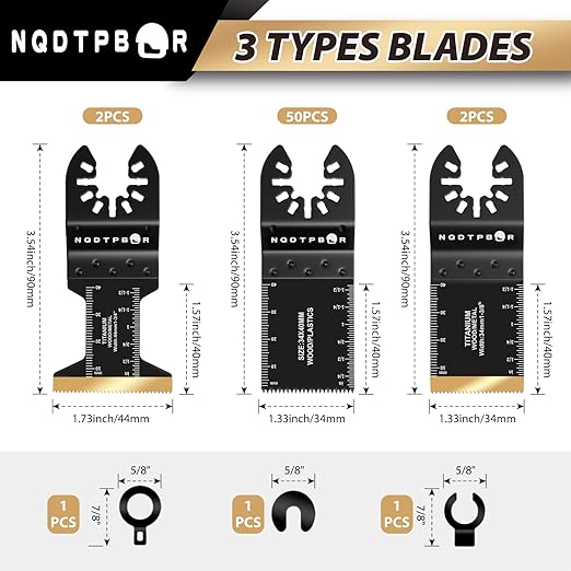 54 PCS Oscillating Saw Blades Professional Universal Wood Multitool Blades Titanium Oscillating Tool Blade for Metal Nails, Wood and Plastic Multi Tool Blades Kits Fit All Models (54PCS)