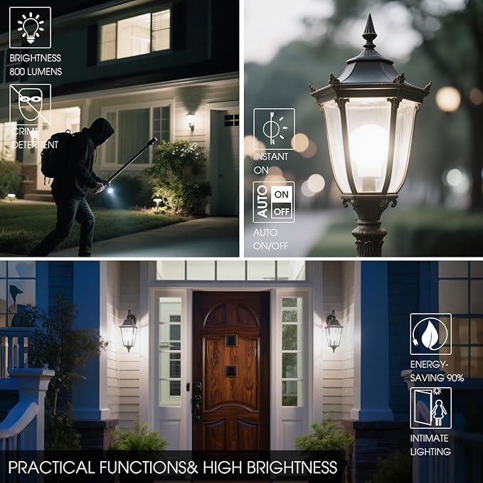 Dusk to Dawn LED Outdoor Light Bulb, 75 Watt Equivalent, 9W 1100 Lumens, 4000K Cool White LED Light Bulbs, E26 Base, Automatic On/Off Sensor Light Bulb for Porch, Hallway, Garage, ETL Listed, 4-Pack