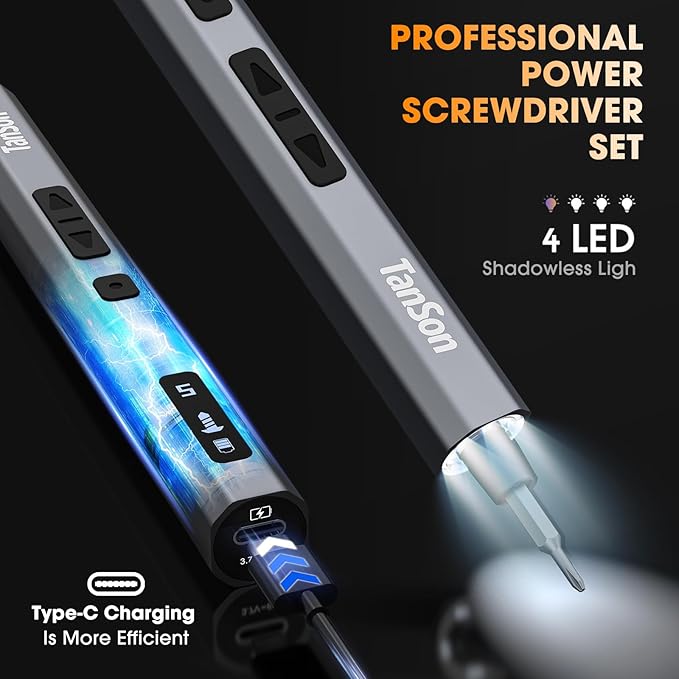 TanSon Mini Electric Screwdriver Set,3.7V Precision Screwdriver Set 66 in 1 Magnetic Drill,HD Display,5 Torque Settings,4 LED Lights, Portable Repair Tool Kit for Computer,Phone, Watch,Camer,Glasses