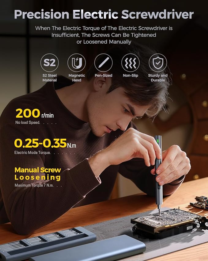 LIFEGOO Mini Electric Screwdriver, 62 in 1 Cordless Precision Power Screwdriver Set with 48 Bits, LED Lights Magnetic Mat, Rechargeable Portable Repair Tool Kit for Phone Watch Camera Laptop PC