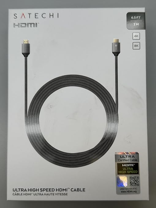Satechi 8K HDMI 2.1 Cable – Supports 8K @ 60Hz and Ultra High Speed 4K @ 120Hz, 48Gbps – HDMI to HDMI Capable Compatible with iMac Pro, iMac, Mac Mini, MacBook Pro/Air, Windows, and More (6.6 ft/2m)