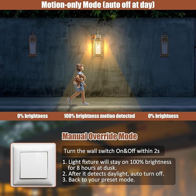 2-Pack Gold Dusk to Dawn Motion Sensor Lights 18 Inch, Large Outdoor Light Fixtures IP65 Waterproof Anti-Rust Brass Outside Lights for House Photocell Modern Exterior Lanterns Wall Mounted