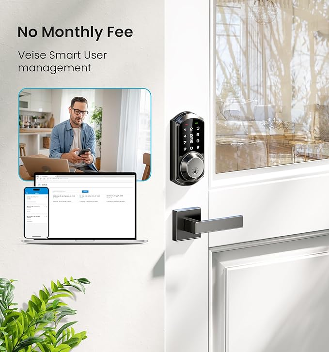 Veise VE06-L Smart Locks with 2 Lever Handle Set, App Control, Keyless Entry Deadbolt for Front Door, Electronic Digital Touchscreen Keypad, Auto Lock, Waterproof, Easy Installation, Matte Black
