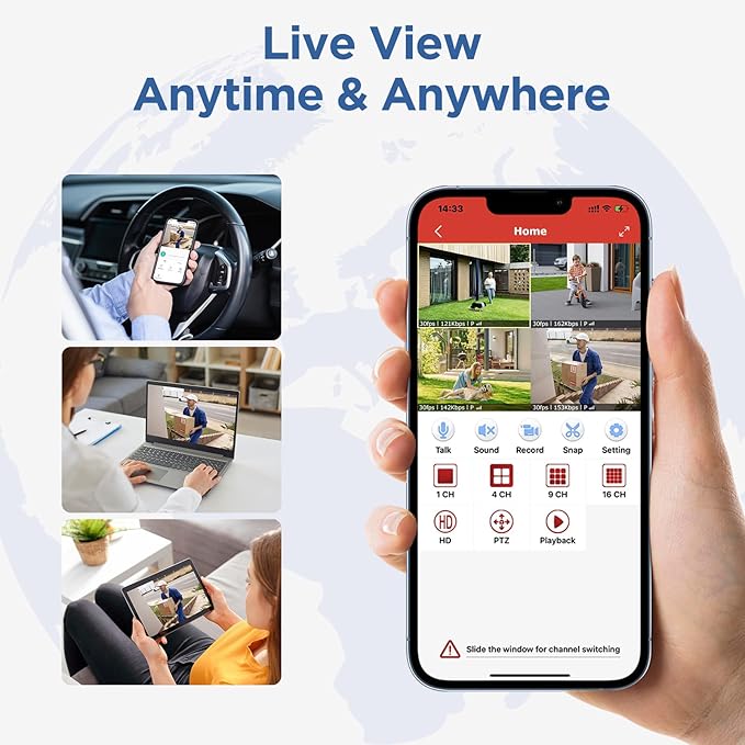 Wireless Security Camera System, 10CH 5MP NVR with 4 3MP Cameras, 1TB HDD, Night Vision, Motion Detection, Indoor/Outdoor Video Surveillance, Free App (3MP-1TB Hard Drive)