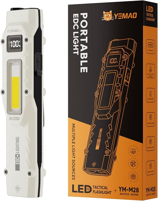 Flat Flashlights Rechargeable Small Tactical Flashlight with Clip,Stainless Steel EDC Led Light with Digital Display,880 Lumen Pocket Flashlight Dual-Switches13 Modes for Home Use,Outdoor and Work