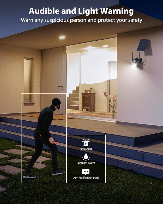 Xega 2 Pack Solar WiFi Camera Outdoor Wireless, 2K PTZ Security Camera with Rechargeable Battery, Color Night Vision, PIR Motion Detection, 2-Way Audio Spotlight & Siren, TF/Cloud Sttorage IP66