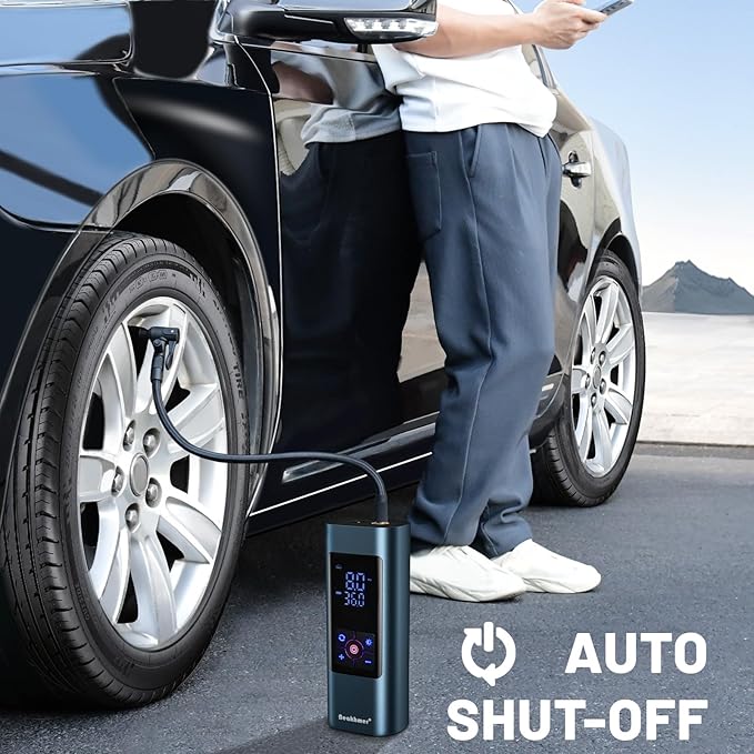 Tire Inflator Portable Air Compressor: Cordless Air Pump for Car Tires 150PSI - Tire Pump with Pressure Gauge for Car Bike Motorcycle Balls (Grey Blue)