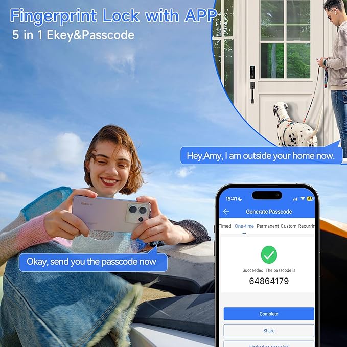 BEBASIA Heavy Duty Fingerprint Smart Door Lock for Front Door, APP Control Front Door Lock Sets, Auto Lock, Anti-Peeping Touchscreen Digital Keypad, Electronic Keyless Entry Deadbolt, Black