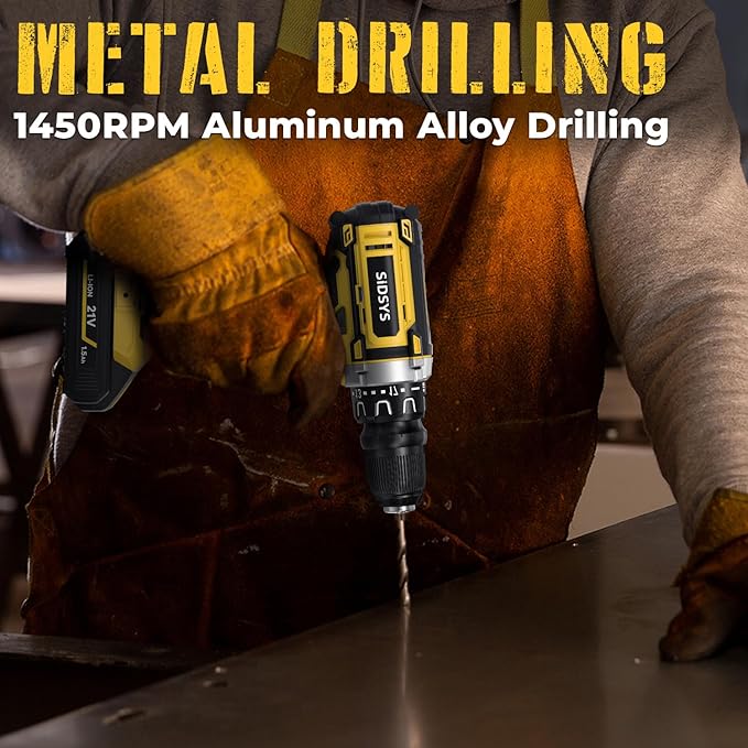 SIDSYS 21V Max Cordless Electric Drill Set, 3/8" Keyless Chuck Power Drill 17+1 Torque, 2 Variable Speed, Built-In LED, Versatile Hand Drills for Wood Drilling/Screw Removal