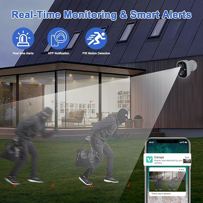 Security Cameras Wireless Outdoor, 2K Battery Powered WiFi Cameras for Home Security with AI Motion Detection, Color Night Vision, Spotlight, Siren, Waterproof, SD/Cloud Storage