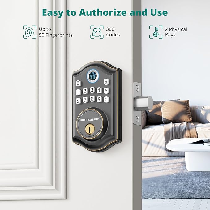 DS10 Fingerprint Door Lock - Keyless Entry Door Lock, Electronic Keypad Deadbolt, Smart Door Lock, Keypad Lock for Front Door, Auto-Lock & One Touch Locking - Oil Rubbed Bronze