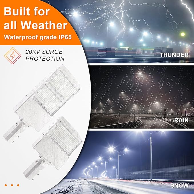 150W White LED Parking Lot Light, 21000LM LED Shoebox Area Light [500W MH/HPS Equiv.], 5000K Dimmable Outdoor Street Lighting with Surge Protection Built-in, IP65 AC100-277V UL&DLC Listed