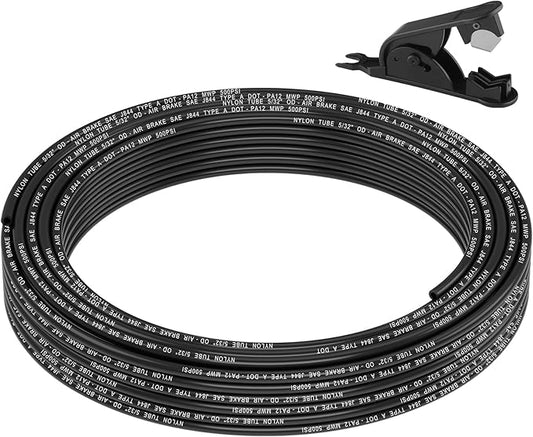 50FT 5/32 DOT Air Line SAE J844 PA12 Nylon Air Hose with Cutter 5/32” OD Pneumatic Tubing DOT Approved 5/32 Air Brake Line for Air Suspension Kit Truck Brake System & Fluid Transfer 15.5m