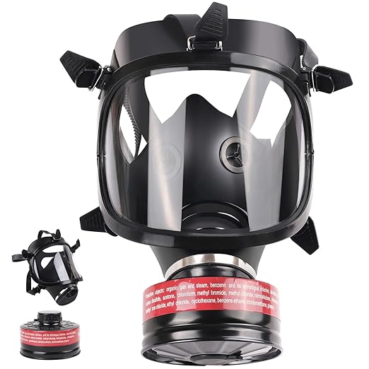 Gas Mask Survival Nuclear and Chemical, Full Face Respirator Mask with 40mm Activated Carbon Charcoal Filter Canister Reusable Respirator for Dust Spray Machining Medical Soldering Polishing
