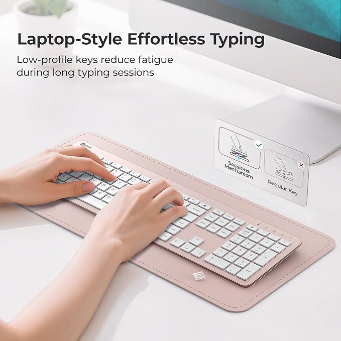 iClever GK08 Wireless Keyboard and Mouse Combo, USB-C Rechargeable Full-Size Keyboard with Numeric Keypad, Quiet Scissor Keys, 2.4 G Plug and Play, Compatible with Mac MacBook Windows PC Laptop