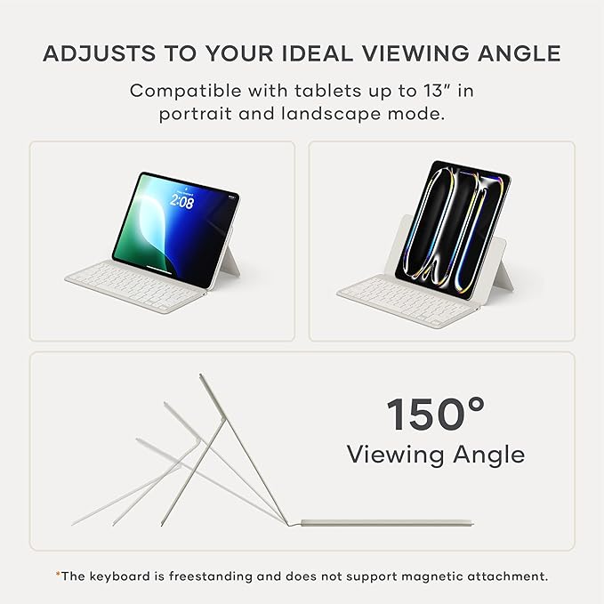 Satechi OntheGo Bluetooth Keyboard with Adjustable Stand, Connect up 3 Devices, USB C Rechargeable Battery, Compact and Portable Keyboard for iPad, Tablet – Sand