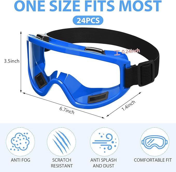 24 Pack Anti Fog Safety Goggles Colorful Lab Goggles Impact Resistant Protective Glasses Men Women Eye Protection for Painting Sanding Dust Woodworking Construction Chemistry