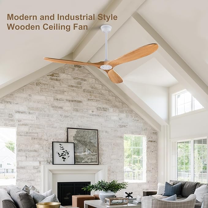 60'' Ceiling Fans Without Light, Solid Wood Ceiling Fan No Light with Remote and 3 Wood Blades,6 Speed DC Motor Indoor Outdoor Ceiling Fans for Patio, Living Room, Bedroom, Office