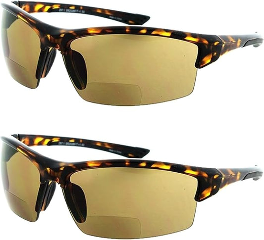 Calabria Sport 202BF Bifocal Reading Safety Glasses Readers Men Women Anti Fog Wrap Around Tinted UV Protection Semi-Rimless