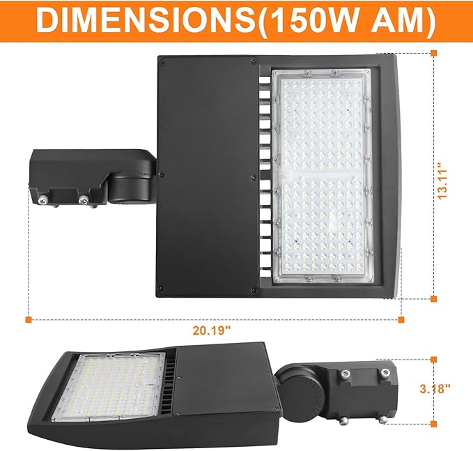 480V 150W LED Parking Lot Lights, 21000LM LED Shoebox Street Light Flood Light (500W MH/HPS Equiv.), 5000K Dimmable Commercial Area Lighting with 20KV Surge Protection, IP65 277-480V UL&DLC Listed