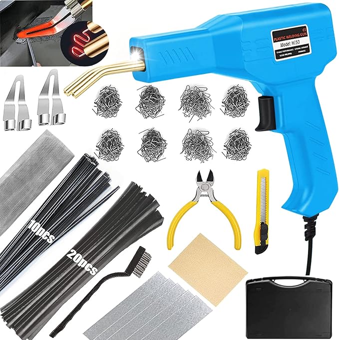 Upgraded 220W Plastic Welder Bumper Repair Kit,2-in-1 Plastic Welding Kit 800PCS Hot Staples & 30pcs Plastic Welding Rods,Hot Stapler Plastic Repair Kit for Car Bumper Kayak Crack Repairs(blue)