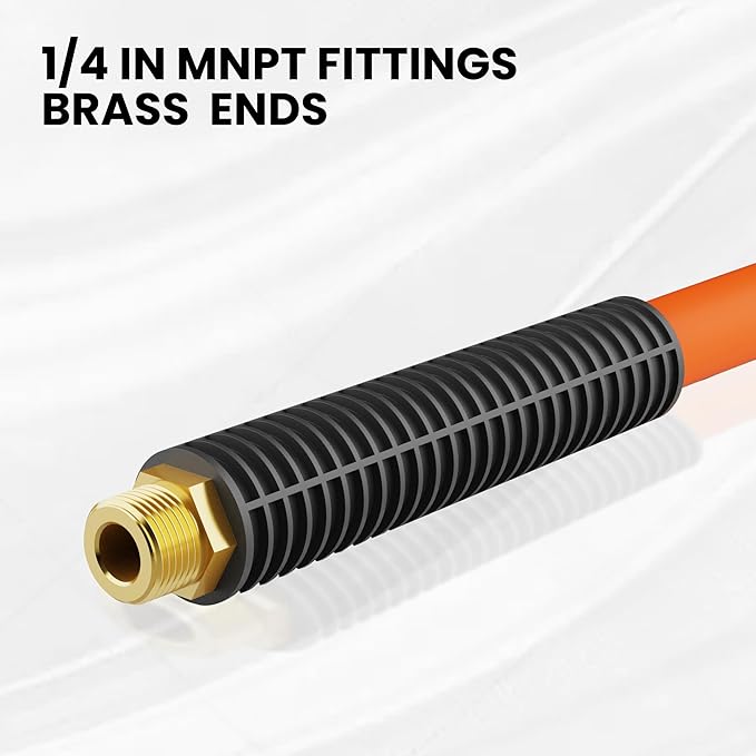 Giraffe Tools Air Hose, 3/8 inch x 25 ft Air Compressor Hose, 1/4 in. MNPT Fittings, Hybrid 300 PSI, Kink Resistant, Lightweight Lead-in Air Hose, All-Weather Flexibility, Orange