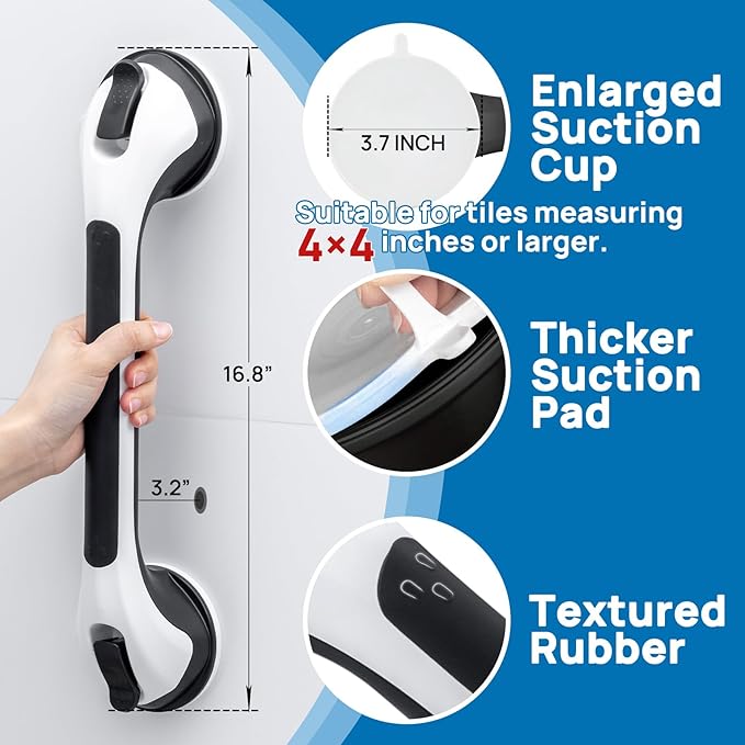 LEVERLOC 2 Pack Grab Bars for Bathtubs and Showers, Easy to Install Suction Shower Handles for Bathroom Removable Handrails for Seniors Elderly Safety Grip Waterproof Drill Free Black