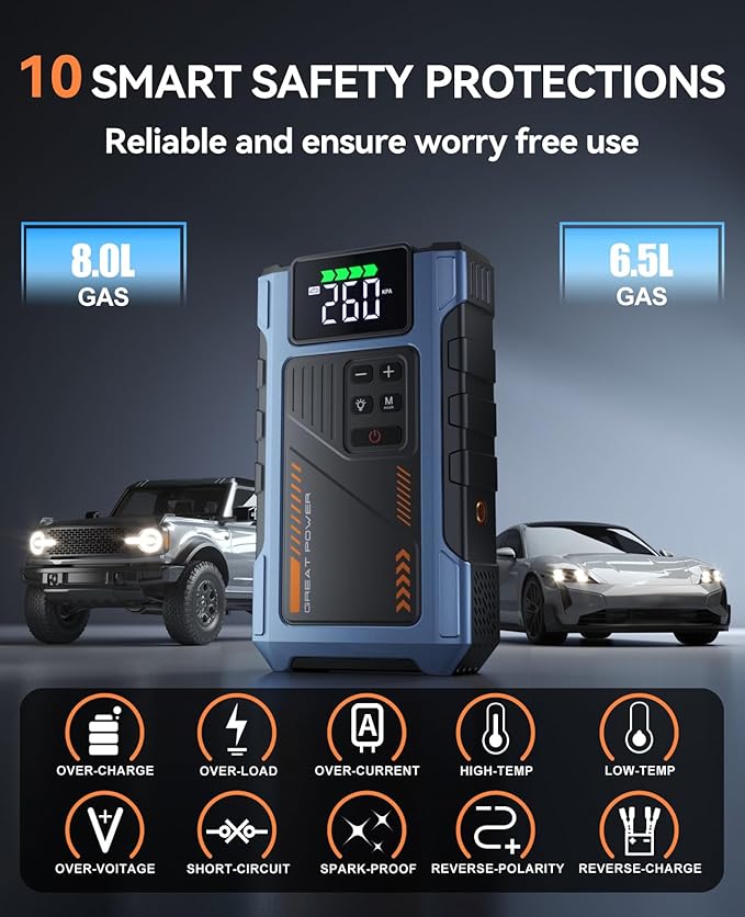 Car Battery Charger Jump Starter with Air Compressor, 4000A Jumper Box for Car Battery Portable Booster Jump Pack, 12V Jumpstart Combo 150PSI Tire Inflator Air Pump(Up to 8.0L Gas/6.5L Diesel)