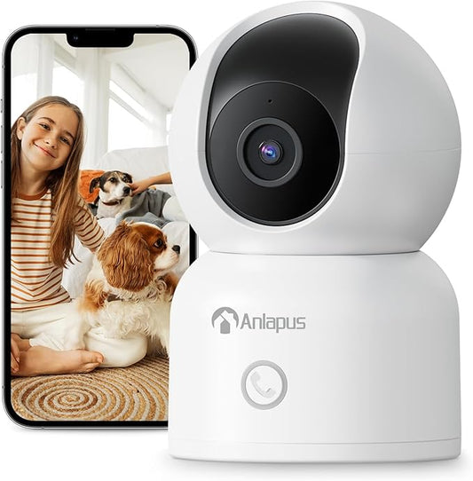 Anlapus 2MP Home Security Indoor Camera, C518 1080p Pan/Tilt WiFi Camera, 2.4/5 GHz 360° Plug-in Camera, Motion Detection, One-Touch Call, Auto Tracking, Night Vision (Memory Card Not Include)