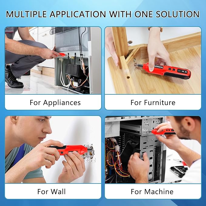 Electric Screwdriver Kit, Screwdriver 5 Torque Settings, Cordless electric screwdriver with LED work light, 36 screwdriver bits, 3 sockets, Magnetic Chuck,Color box tool storage set