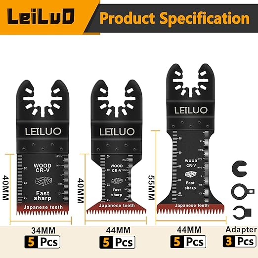 LEILUO 15Pcs Oscillating Saw Blades Japanese Teeth Fast Clean Wood Cutting Extra-Long Multi-Tool Replacement Blades Compatible with DeWalt Makita & More