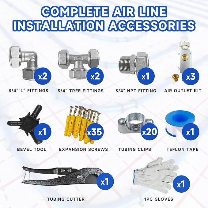 Compressed Air Line Kit, 3/4" x 120’&200‘&300‘ HDPE-Aluminum-HDPE Piping, Air Line Hose, Air Hose Kit with Air Compressor Accessories and Airline Tubing